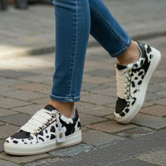 Kurt Geiger Shoes - Kurt Geiger Southbank Tag White Sneakers w/ Black Leopard Print Accent NIB!